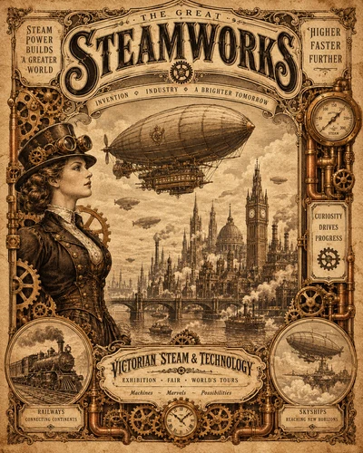 Steampunk graphic design movement